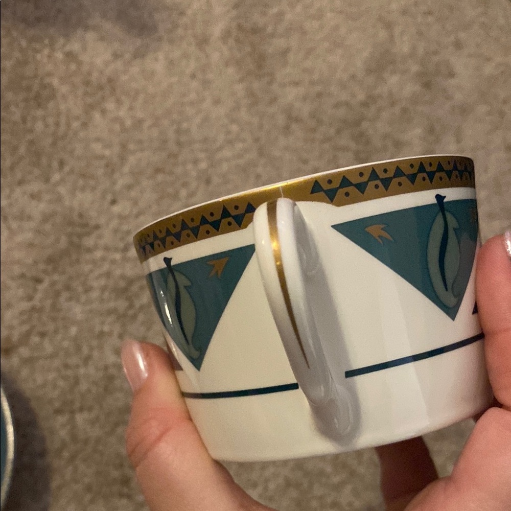 VINTAGE Christian Dior- Elegant Teal and Gold Cup and Saucer Set - Picture 3 of 6